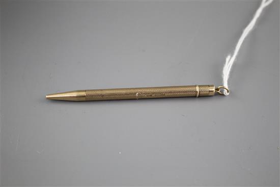 A modern engine turned 9ct gold propelling pencil, S.J.Rose & Son, Birmingham, 1960, 87mm, gross weight 10.4 grams.